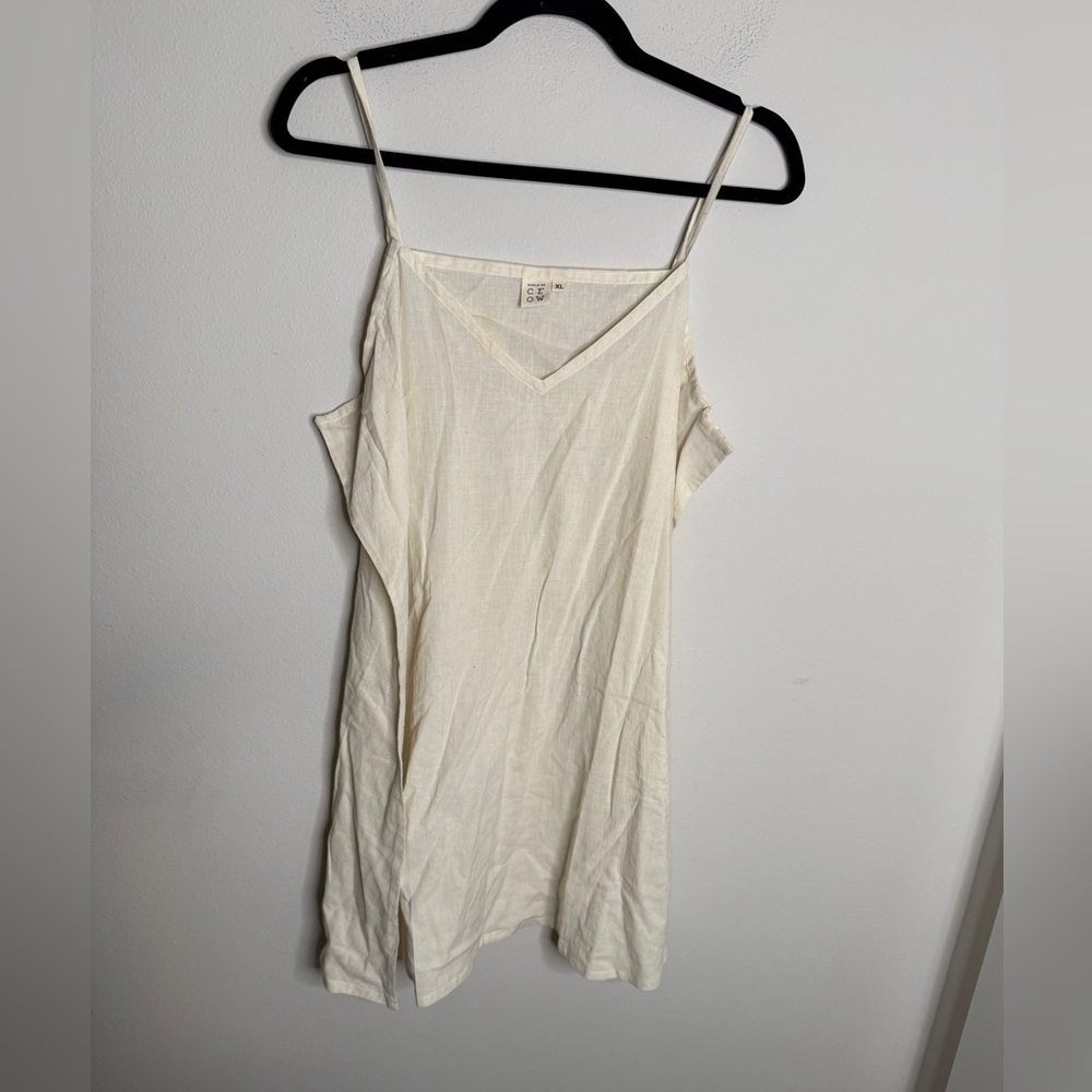 World of Crow Size XL V-Neck Spaghetti Strap Sleeveless Slip Mini Dress in Ivory